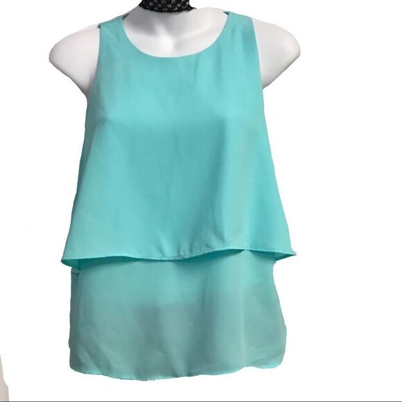 Forever Twenty One Flowy Tiered Sea Green  Sleeveless Top Small Bohemian… - Picture 1 of 11